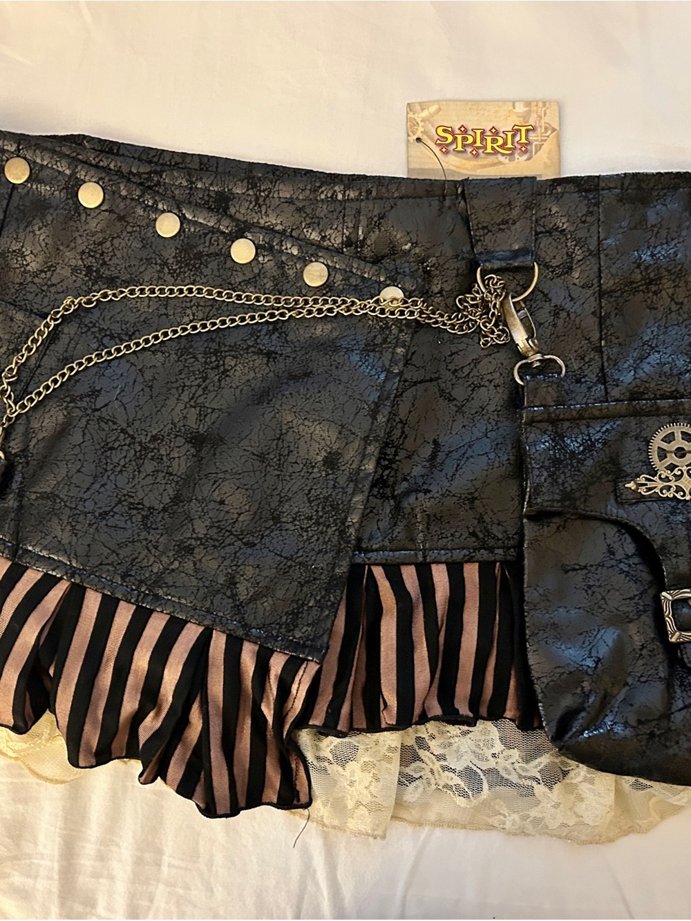 Spirit Black Steampunk Layered Mini Skirt with Striped Ruffle